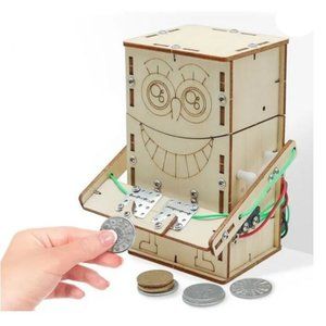 Robot Piggy Bank STEM Craft DIY Wood Coin Eating Puzzle Project Science toy